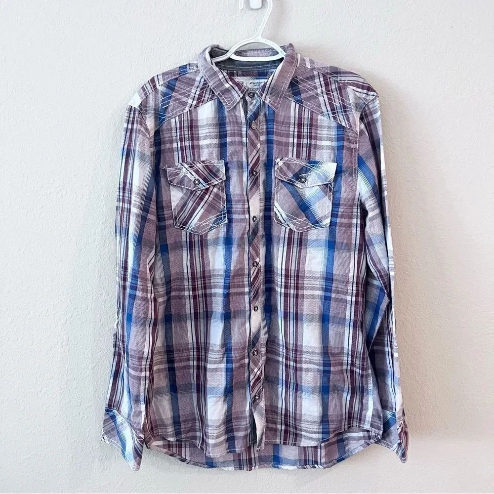 BKE Mens Button Down Size L Plaid Athletic Fit Stretch Casual Western Cowboy